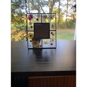 Vintage Burnes of Boston Leaded Glass Picture Frame Pressed Flowers whimsigoth 9